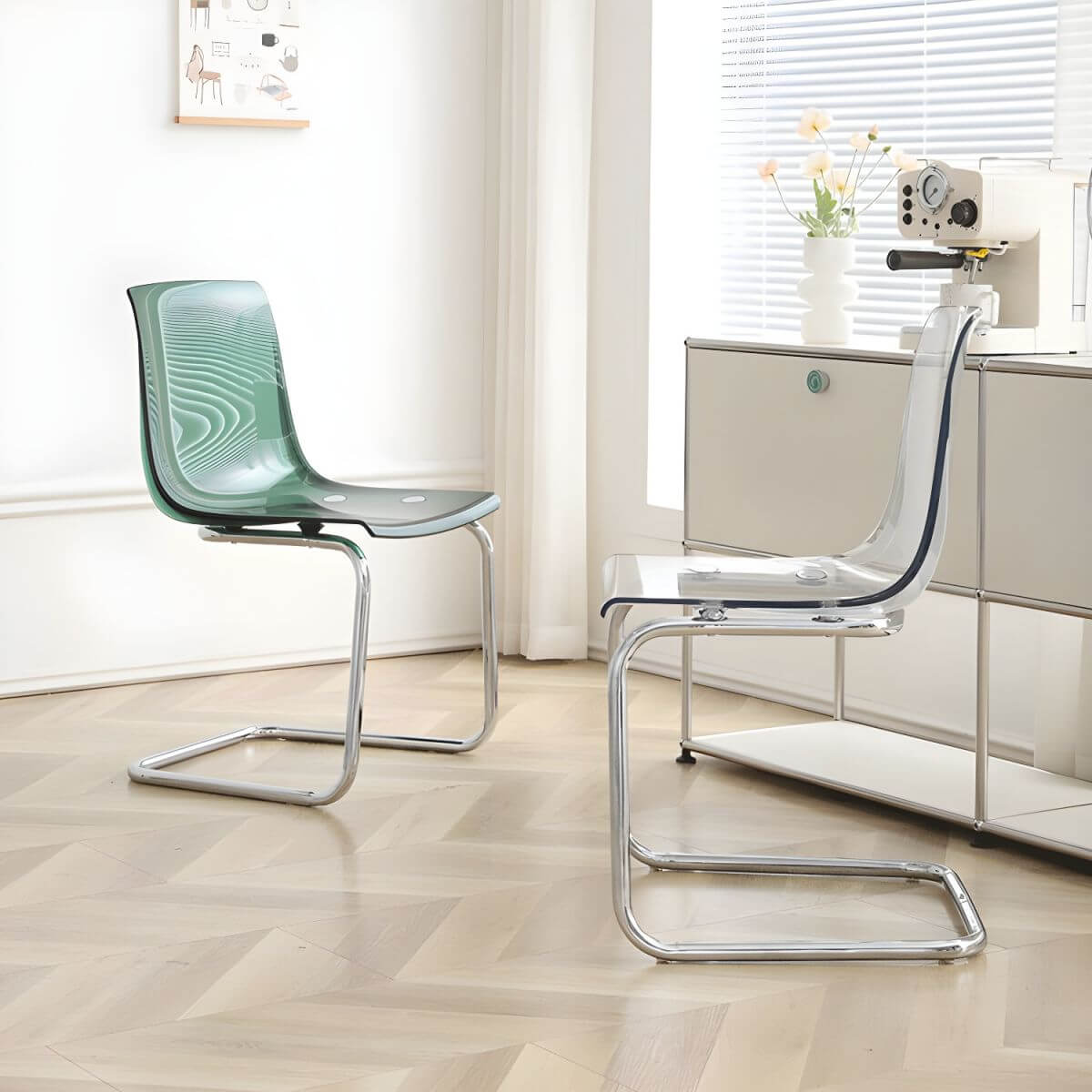 Scandinavian style plastic and acrylic non-upholstered side dining chair