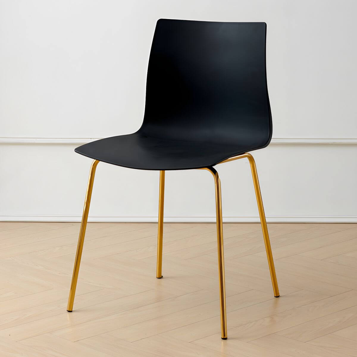 Modern plastic and acrylic side chair with metal legs, ideal for kitchen and dining rooms
