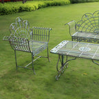 Green metal outdoor dining chair with classic style and water-resistant finish