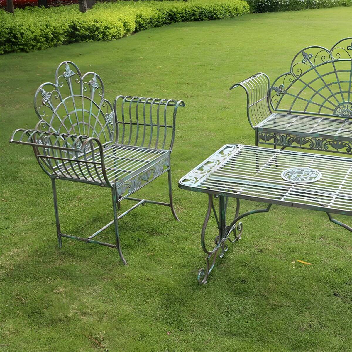 Green metal outdoor dining chair with classic style and water-resistant finish