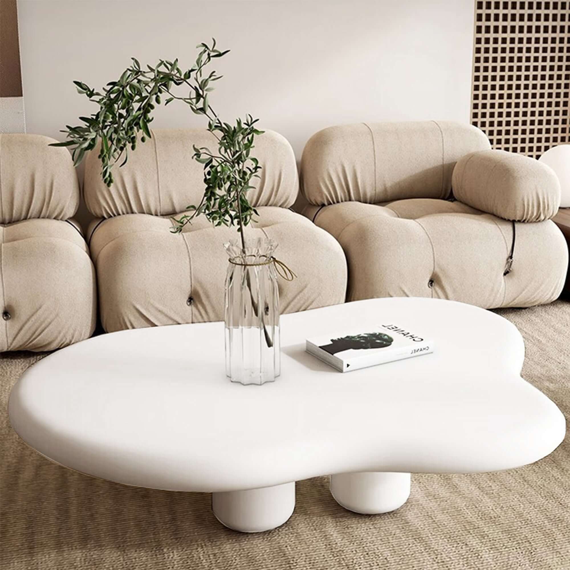 Beige modern coffee table with creative cloud design, perfect for stylish living rooms