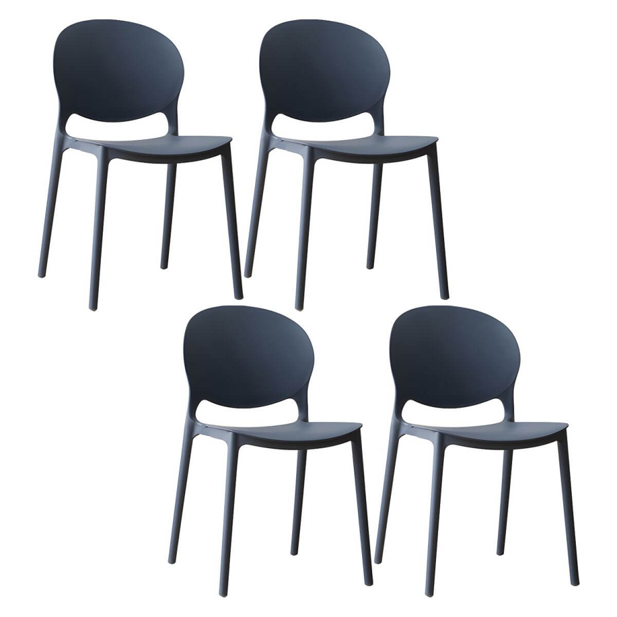 Scandinavian plastic dining chair with open back and four legs, ideal for home use
