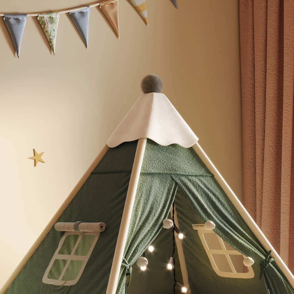 Christmas-themed upholstered kids tent bed providing a safe and festive play and rest space