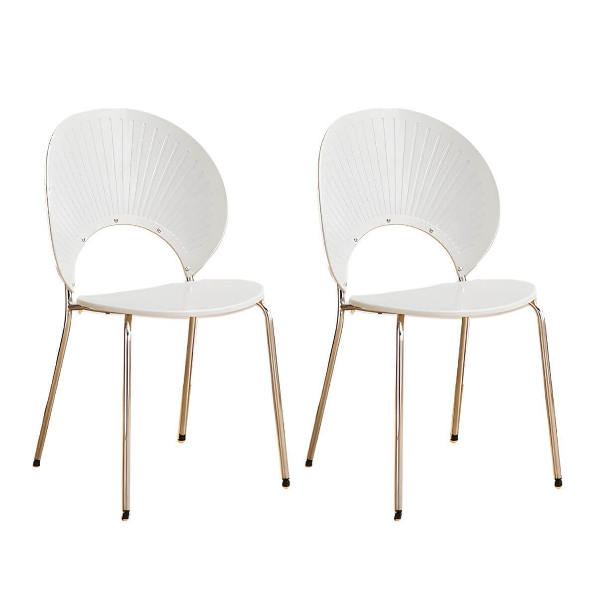 Stackable acrylic dining chair with open back and metal legs, armless design for modern dining rooms