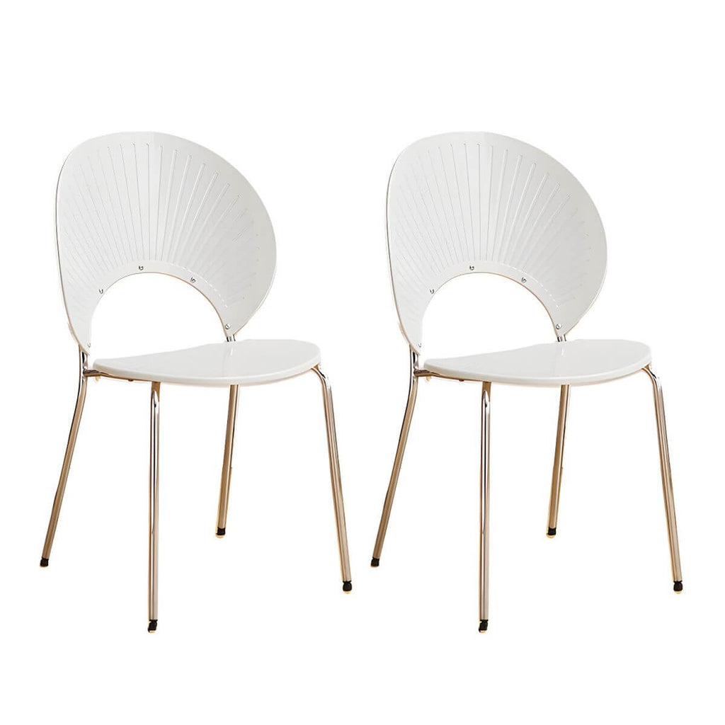 Stackable acrylic dining chair with open back and metal legs, armless design for modern dining rooms