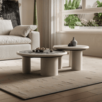 Round terrazzo coffee table with elegant design, perfect for chic home decor