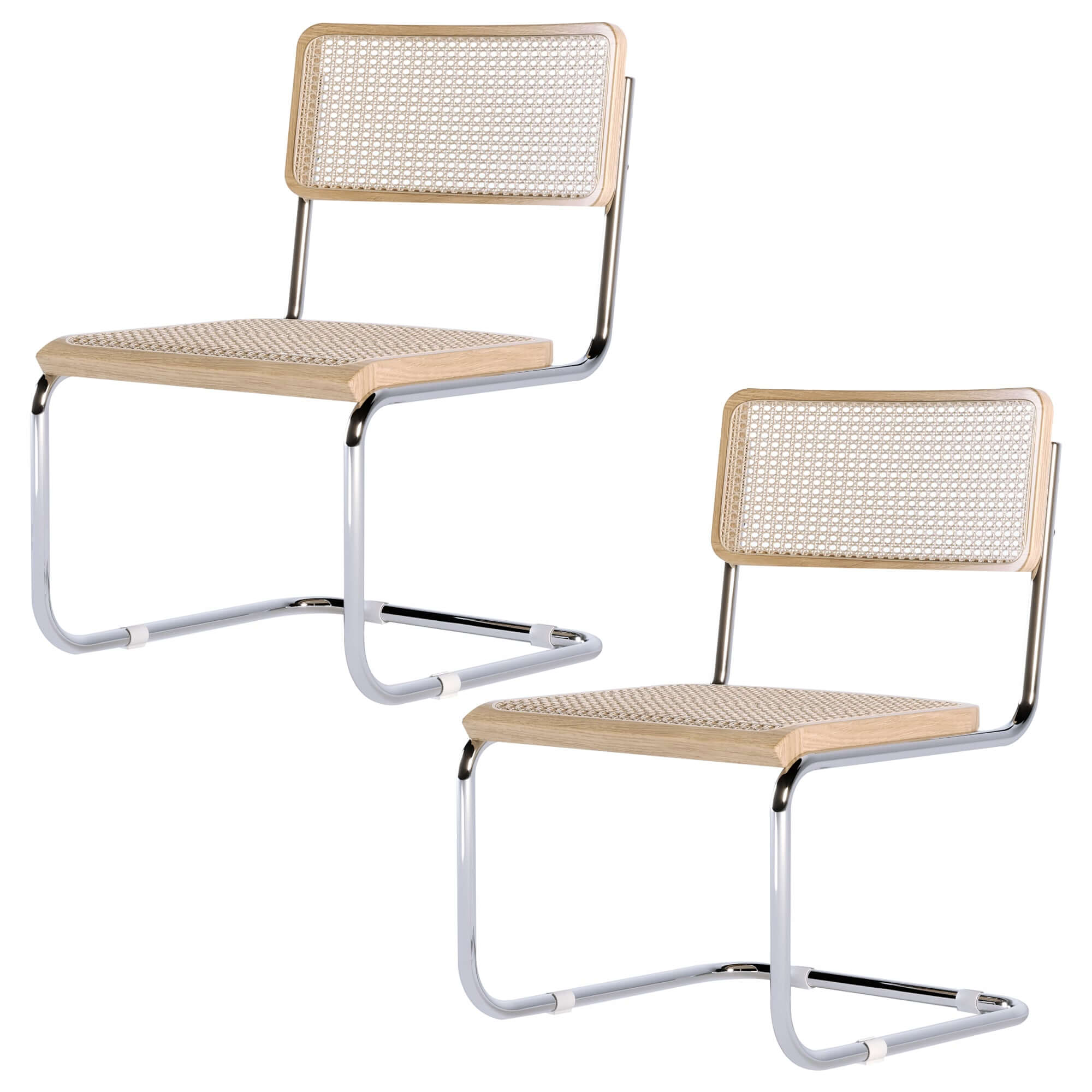 Set of 2 rattan dining side chairs with stainless steel base for modern dining rooms