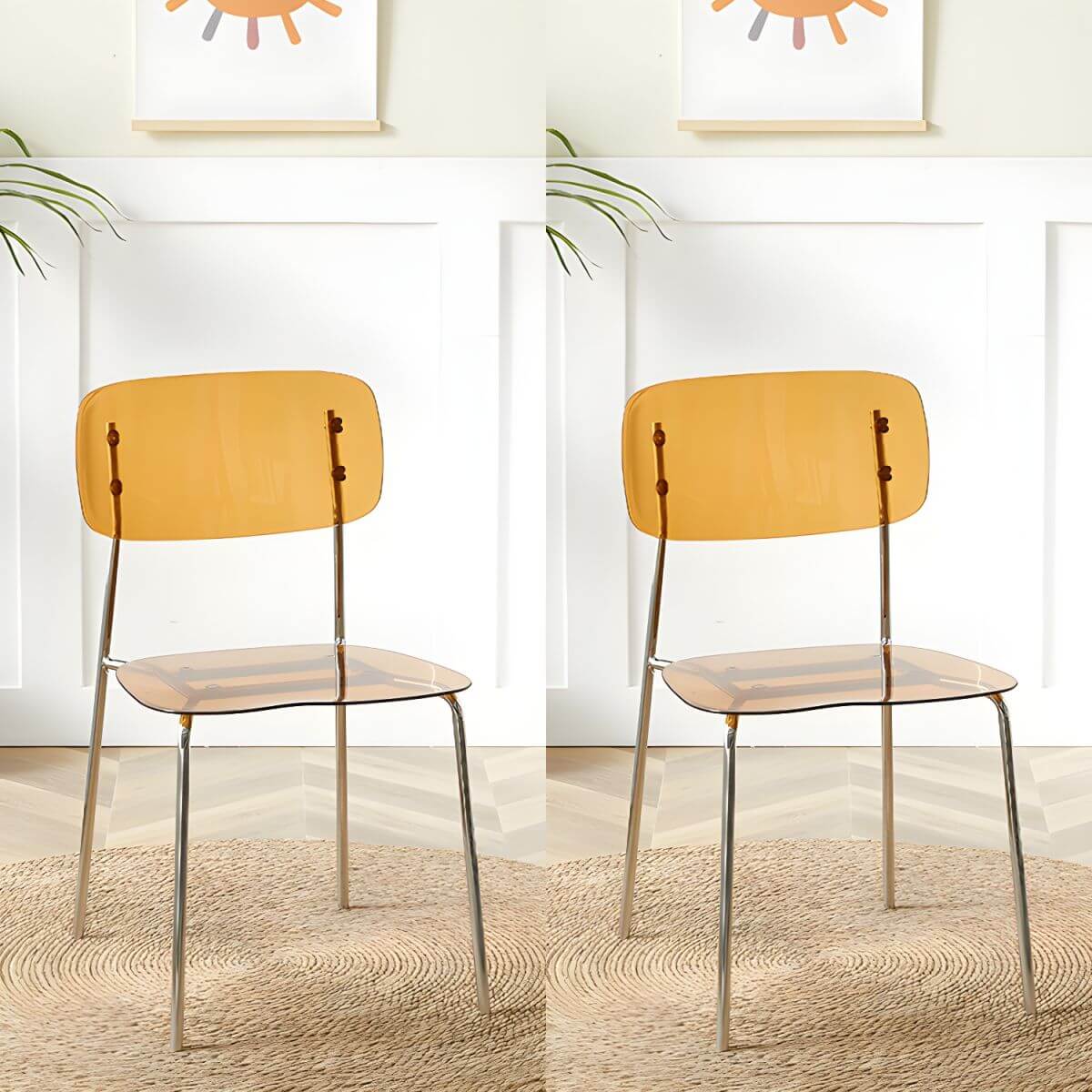 Transparent acrylic dining chair with modern design, perfect for living room and kitchen seating