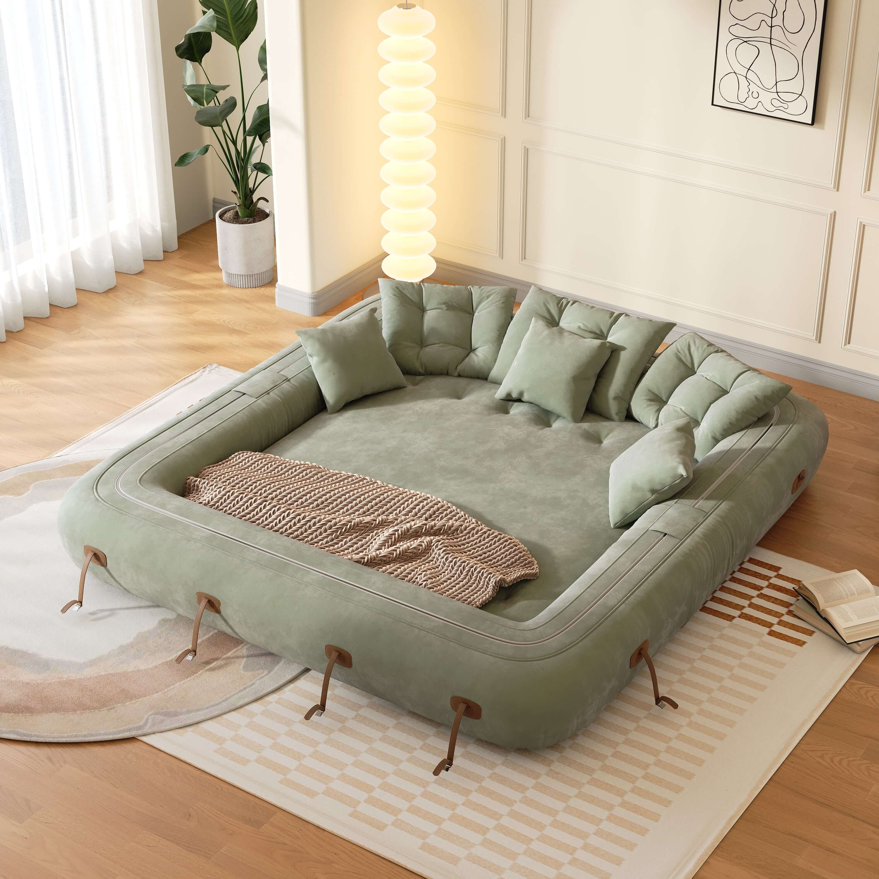 Velvet folding floor sleeper sofa bed with pet-friendly bean bag style design