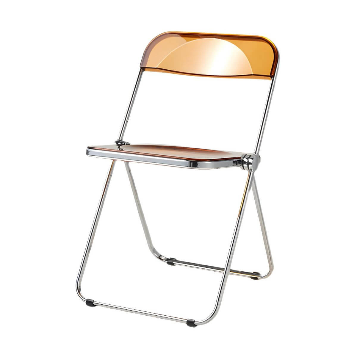 Scandinavian style dining chair with silver metal legs and plastic acrylic seat