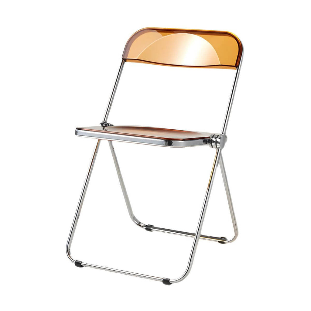 Scandinavian style dining chair with silver metal legs and plastic acrylic seat