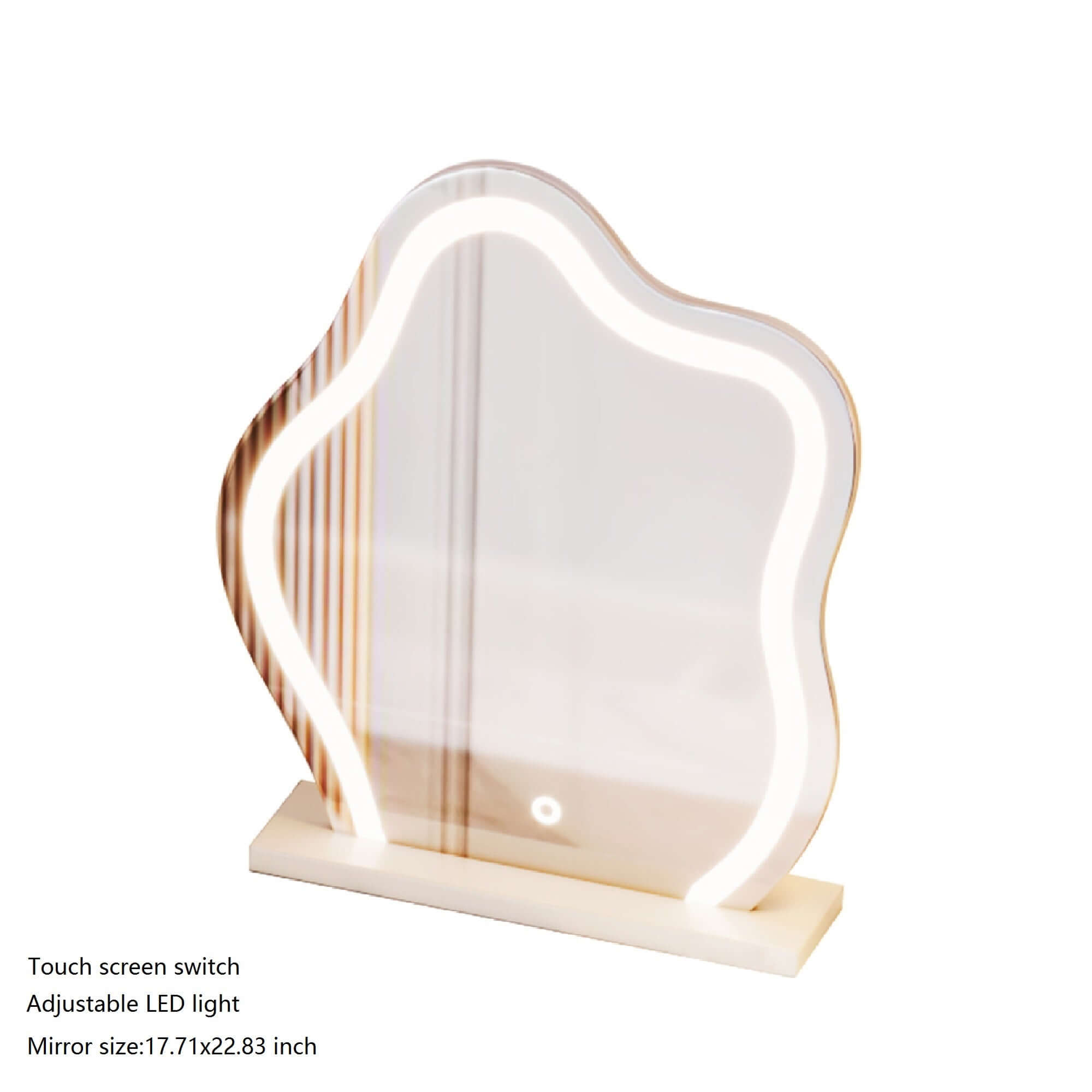 Round makeup mirror with LED light for clear, bright reflection and easy makeup application