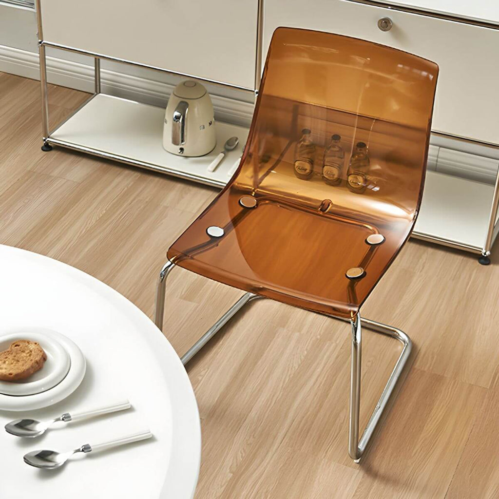 Scandinavian style low back side chair made of plastic and acrylic, ideal for kitchen and dining areas