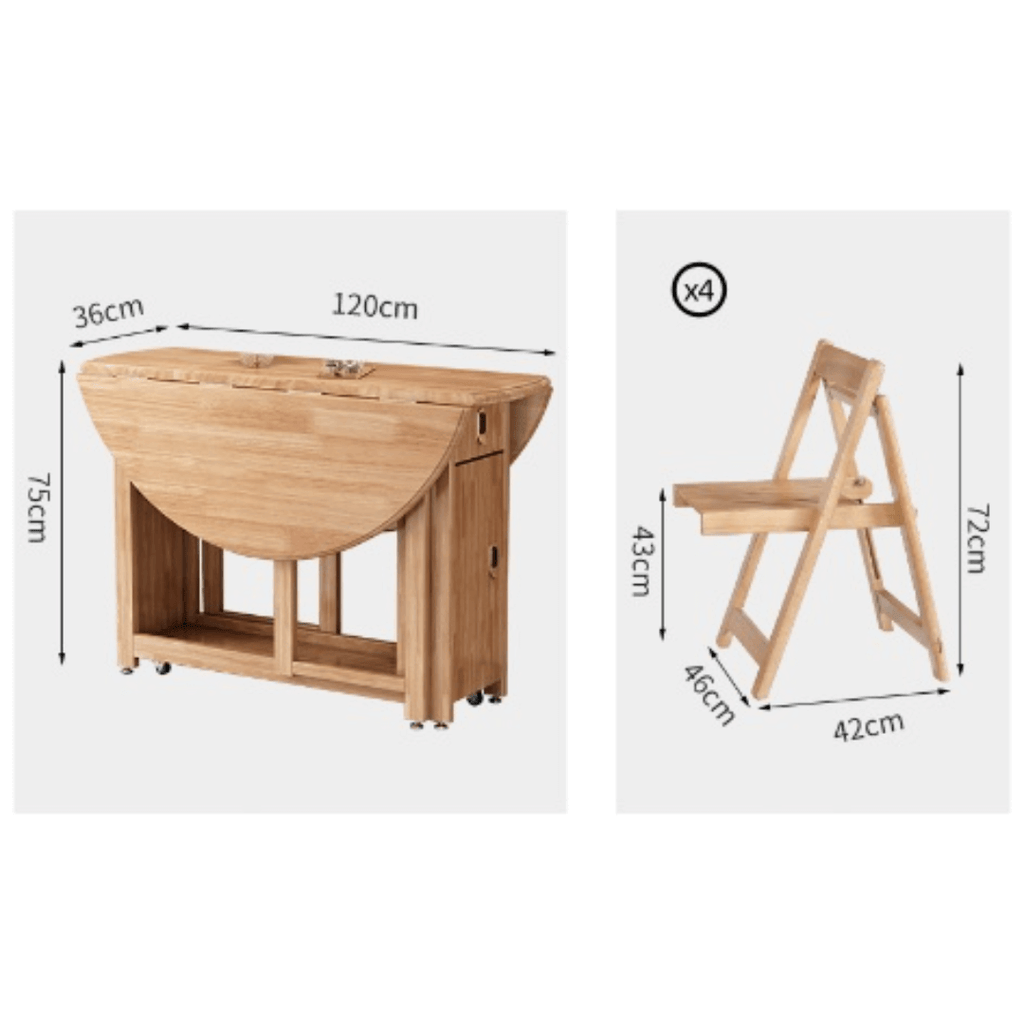 Solid wood folding dining set with smooth surface, easy mobility, and stable design