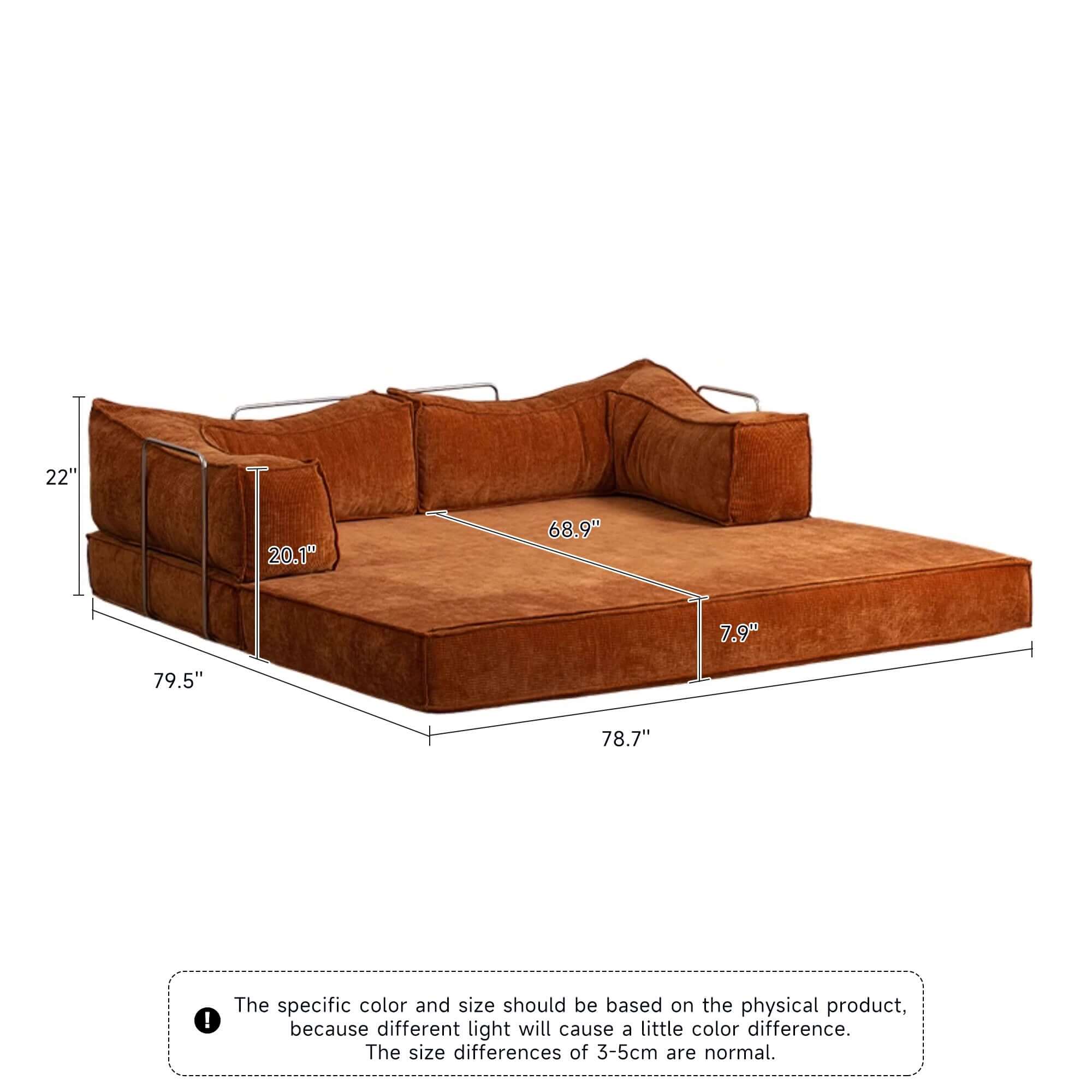 Compressed sofa bed with corduroy fabric and three stainless steel frames, DIY couch design