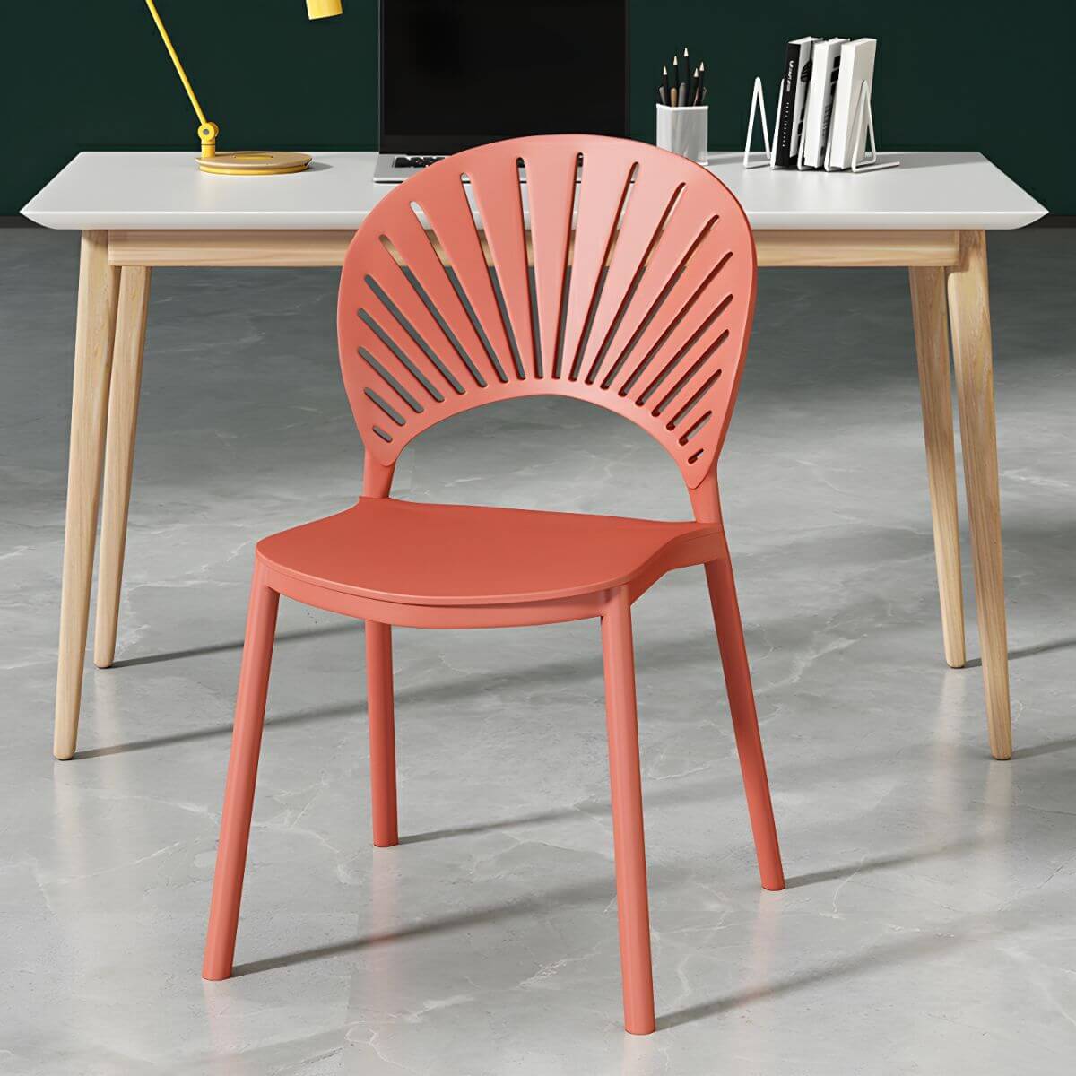 Scandinavian style plastic and acrylic side chair with low back for kitchen and dining