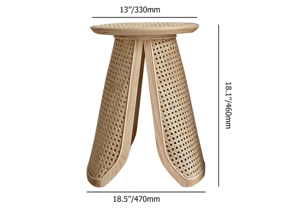 13-inch round rattan and ash wood side table with natural finish for indoor use