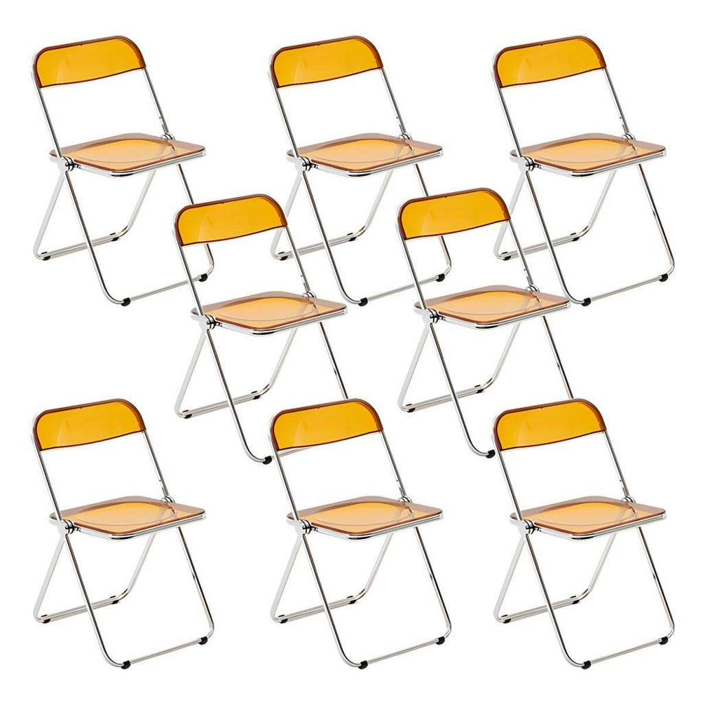 Scandinavian style dining chair with silver metal legs and plastic acrylic seat