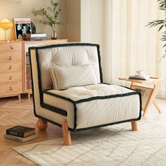 Convertible Armless Sleeper Sofa Bed Single Chair with Solid Wood Legs