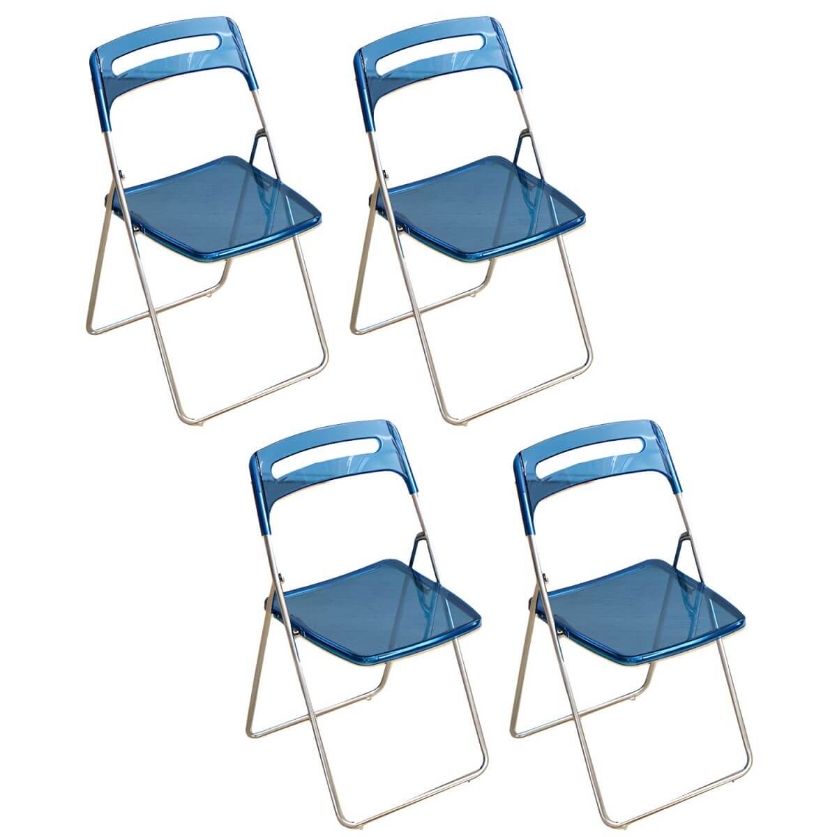 Modern collapsible open back side chair made of plastic and acrylic, ideal for kitchen and dining areas