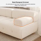 White modern L-shaped modular boucle sectional sofa loveseat with wood legs