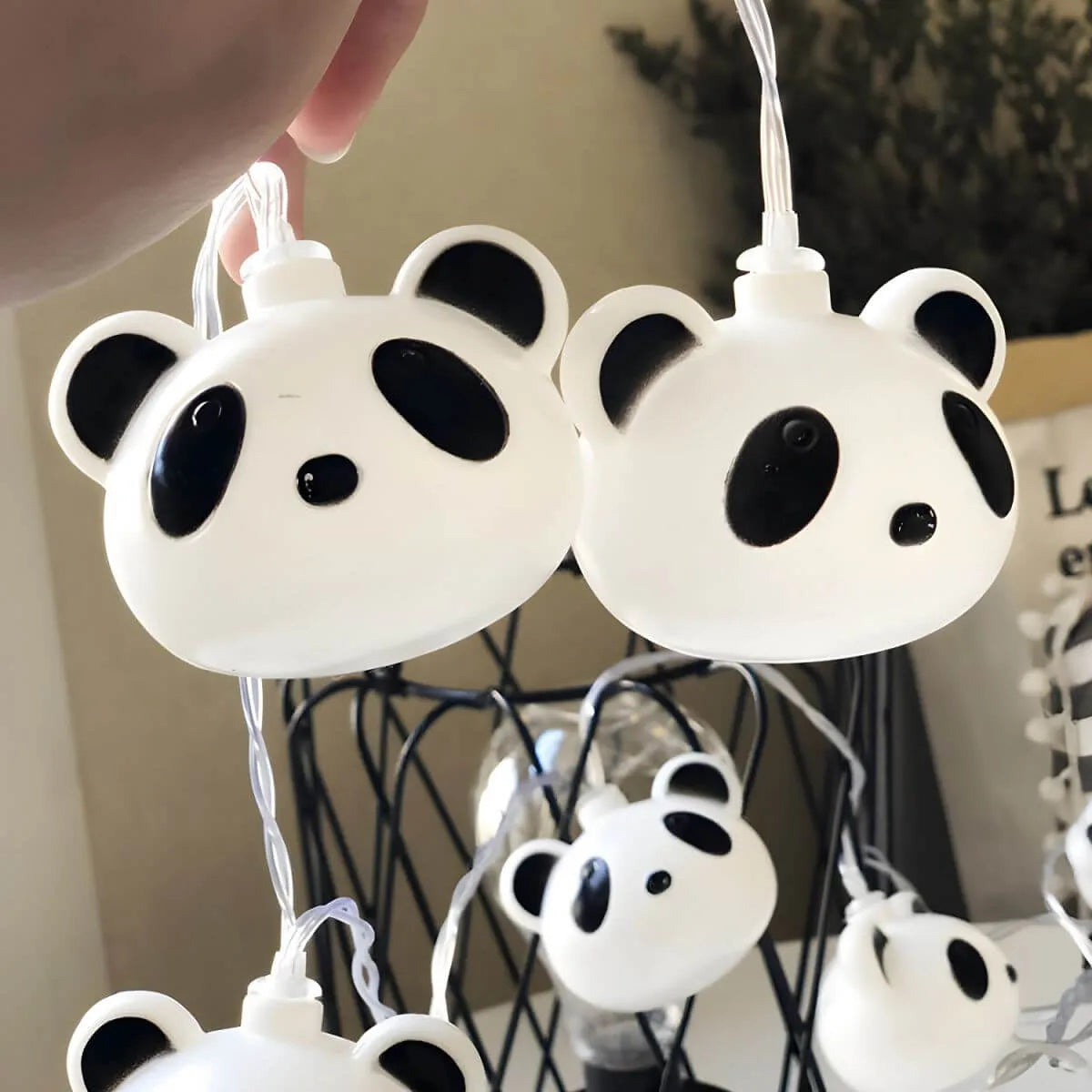 40-Light 3D Panda String Lights – Warm White USB/Battery-Powered LED Decor