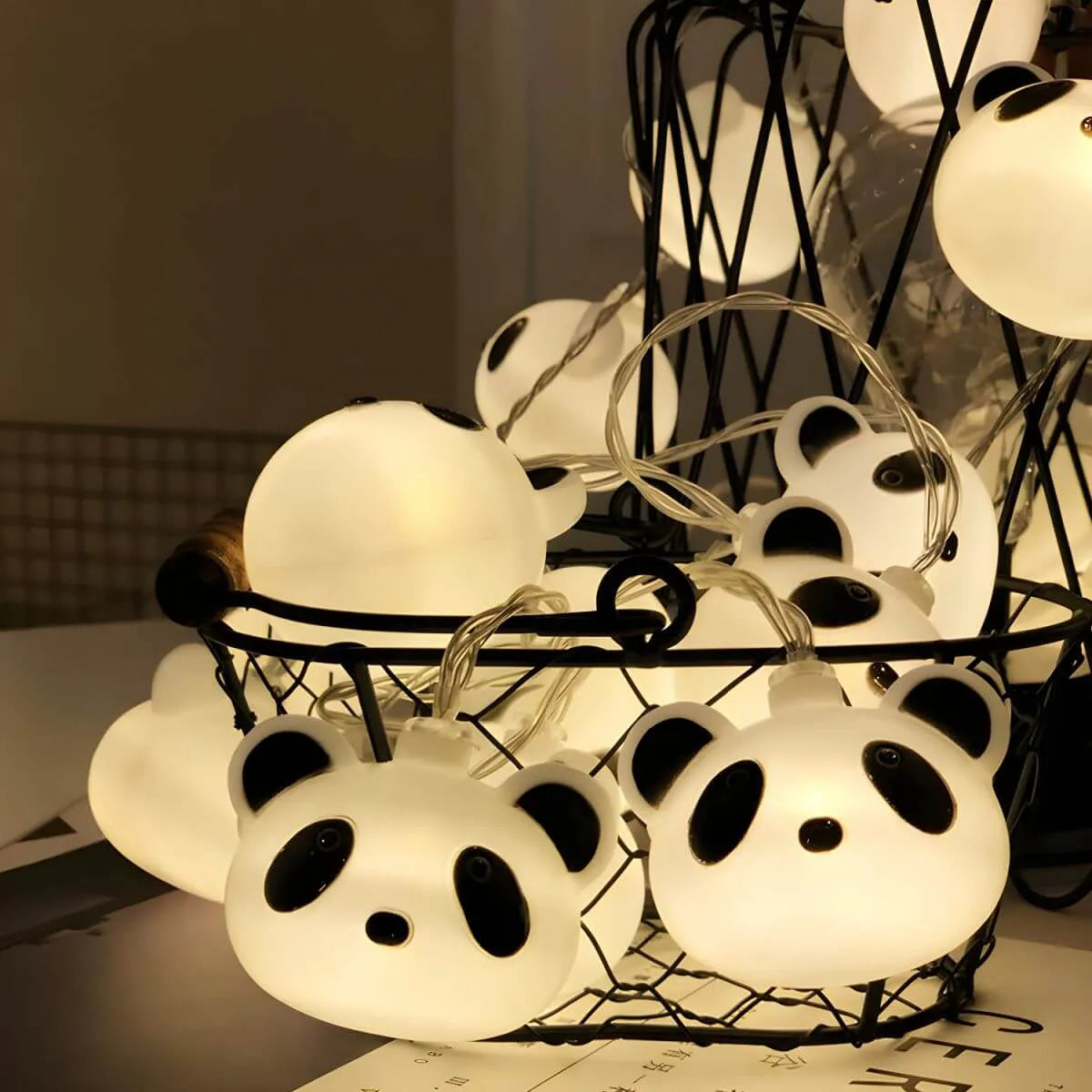 40-Light 3D Panda String Lights – Warm White USB/Battery-Powered LED Decor