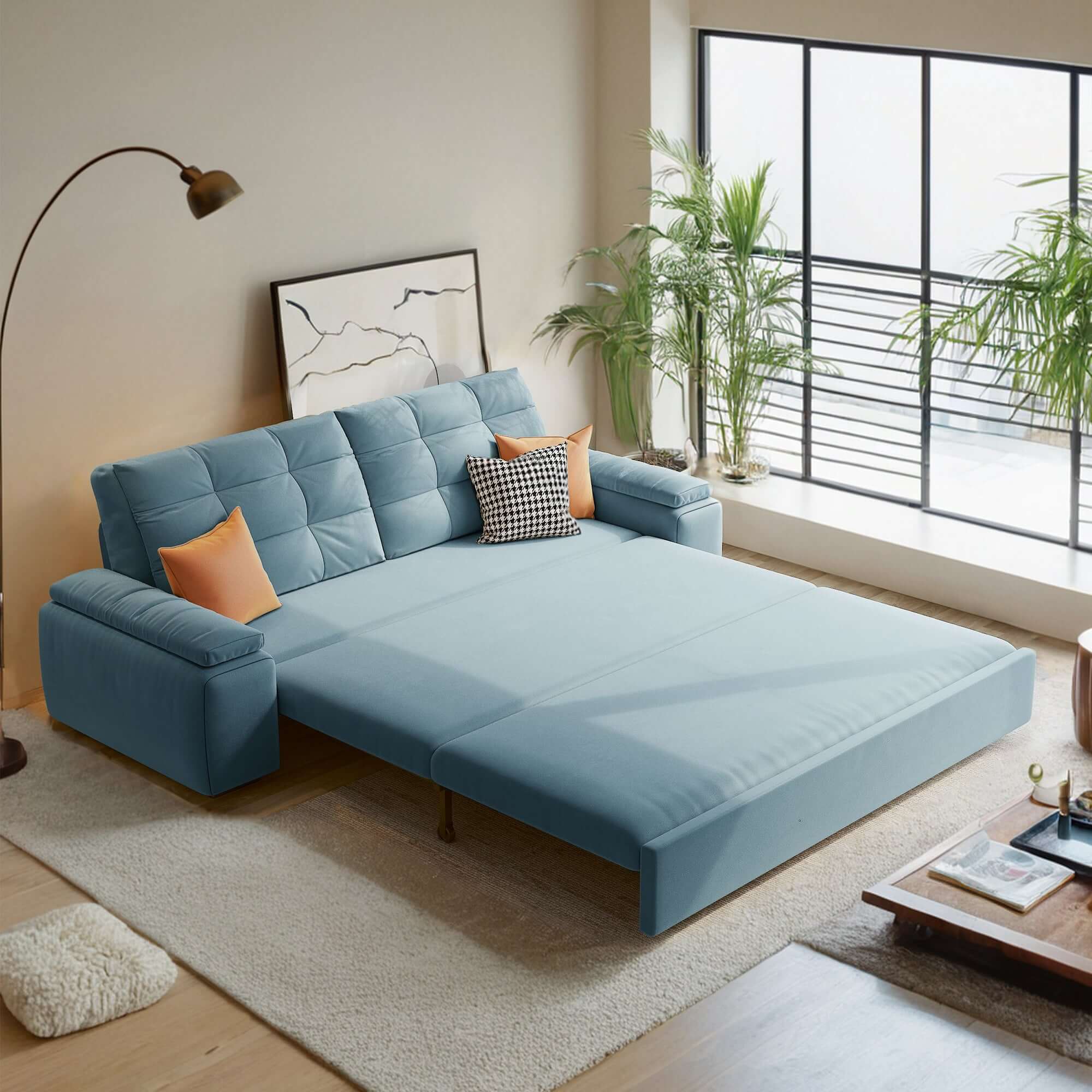 Convertible sleeper sofa bed with storage and pull-out design for modern living spaces