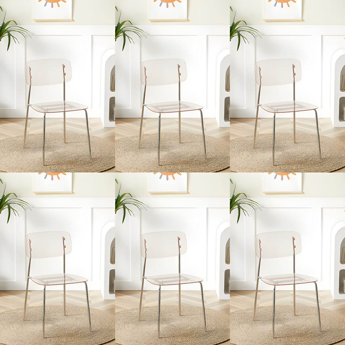Transparent acrylic dining chair with modern design, perfect for living room and kitchen seating