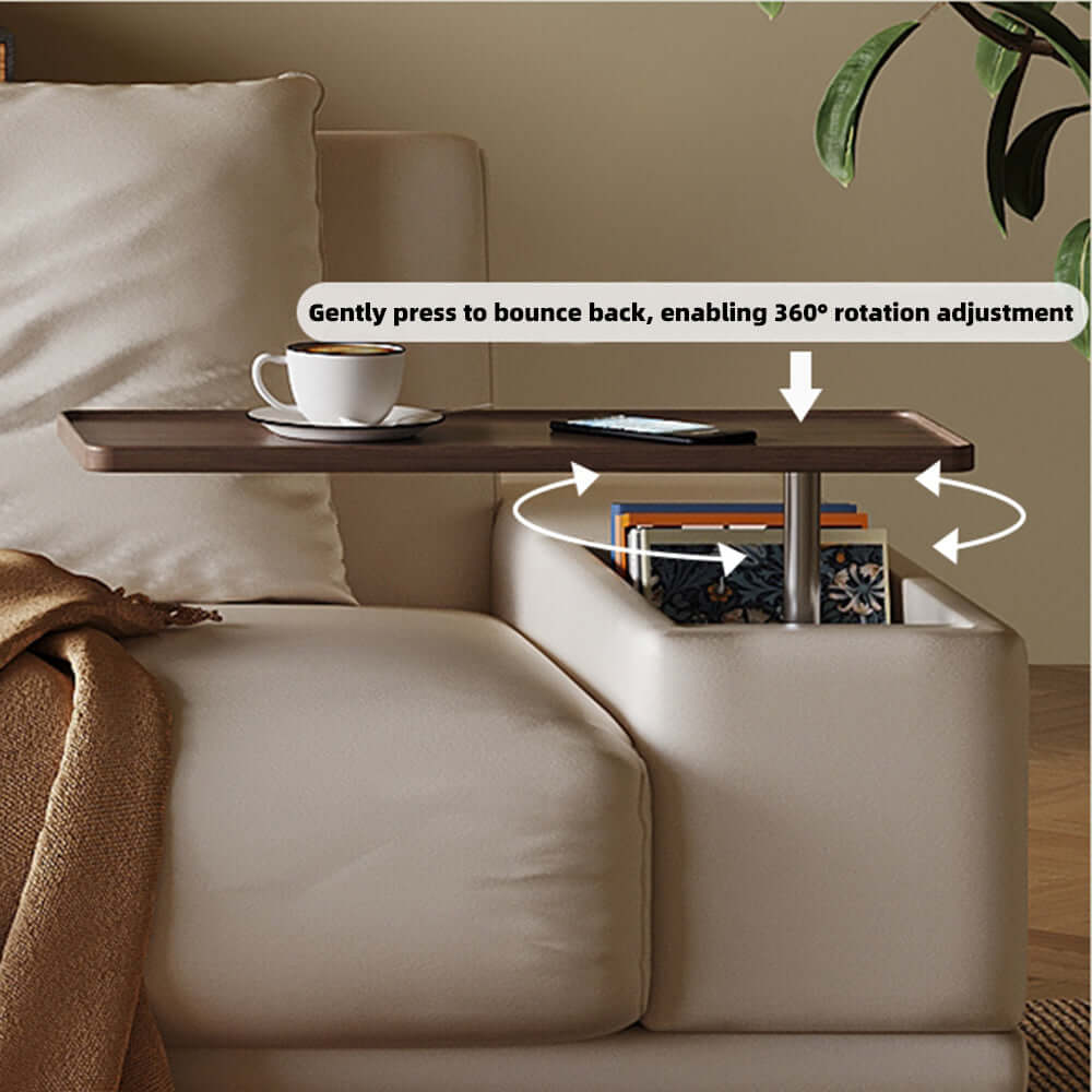 Modern minimalist folding sofa bed with reversible armrests and adjustable side table for versatile living spaces