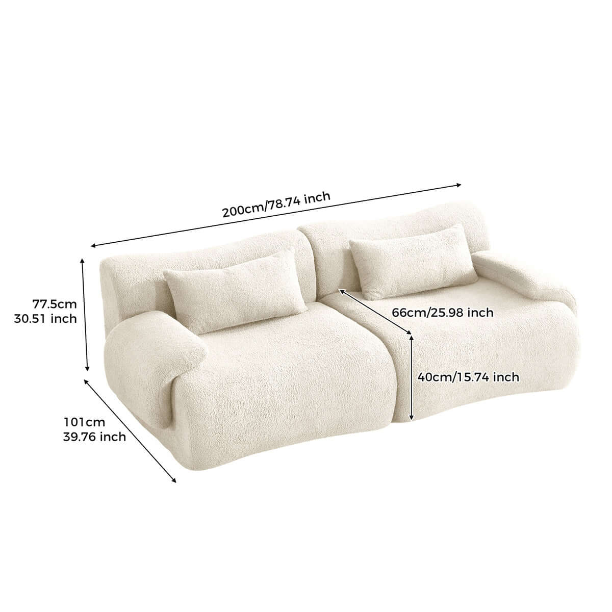 Modern sectional sofa upholstered in soft teddy velvet fabric with modular design