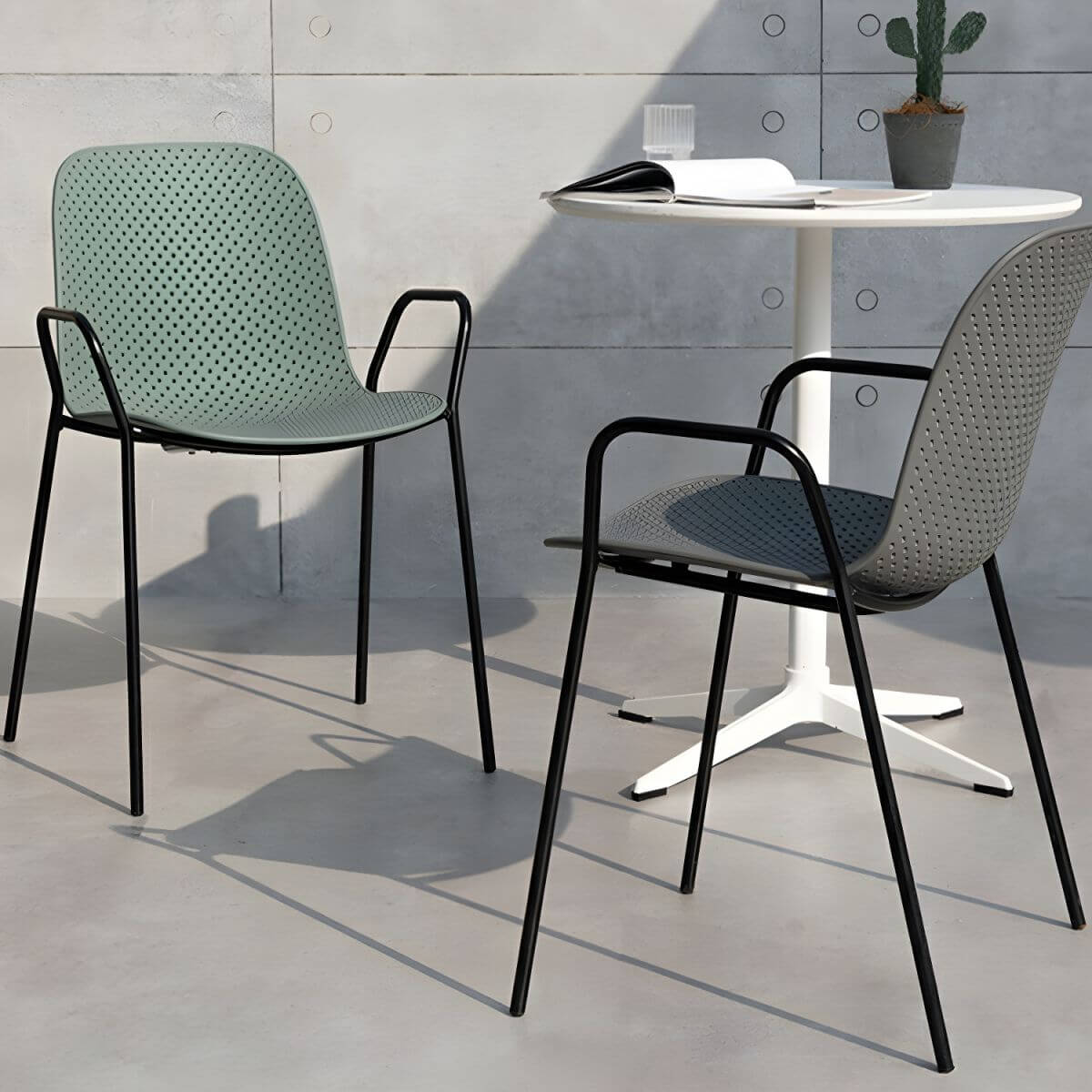 Scandinavian stackable kitchen chair with plastic and acrylic seat and metal legs