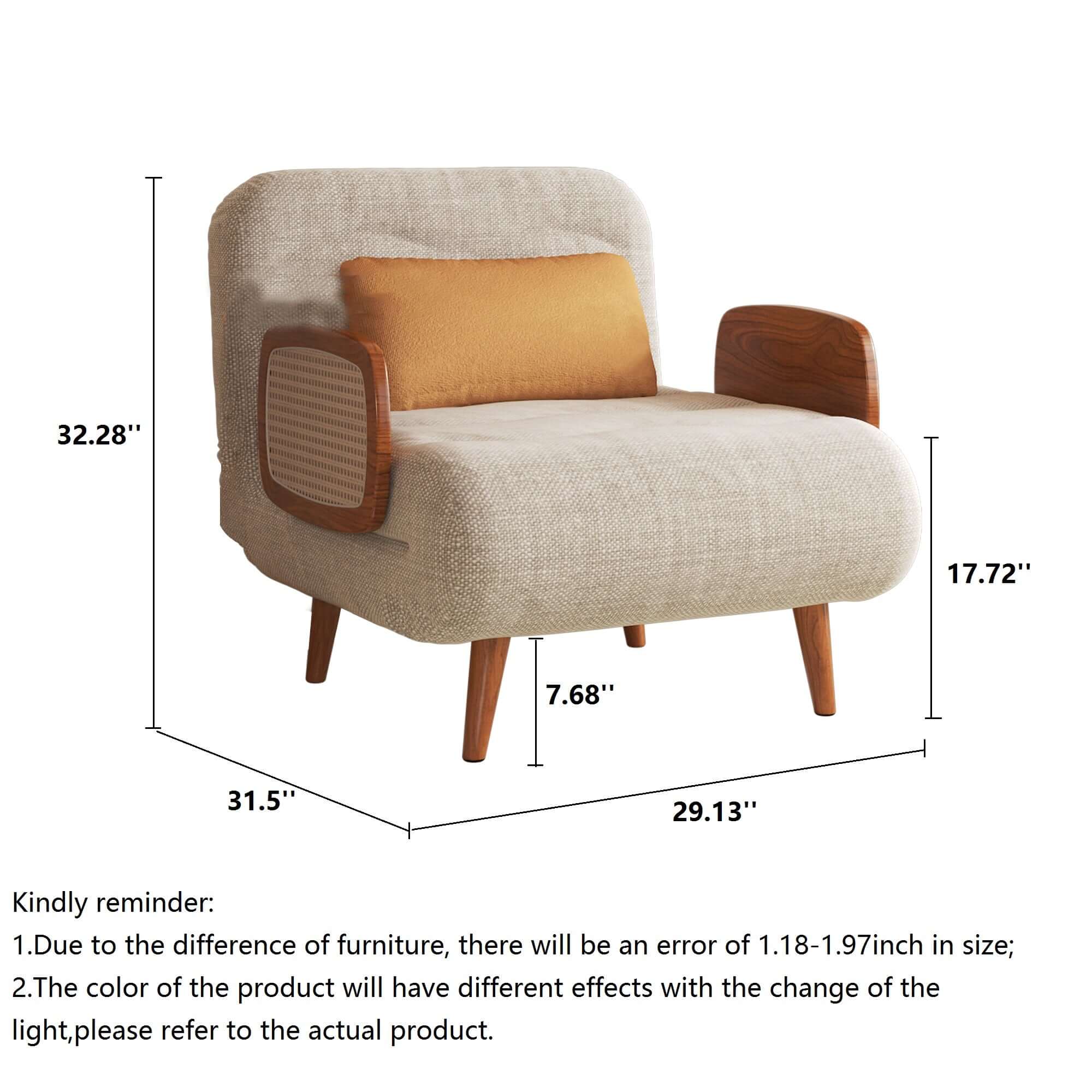 Beige 3-in-1 folding sofa bed with cotton and linen upholstery, convertible for versatile use