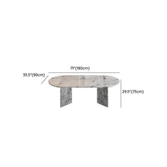 Contemporary Oval Dining Table with White Marble Top, Fixed Table Dining Tables