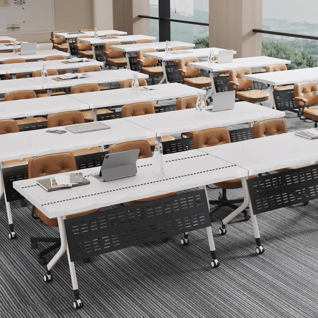 Foldable meeting table that is durable, lightweight, and easy to store