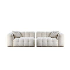 27.55" Tall Tuxedo Arm Sofa Fabric Biscuit Back Sofa in White Sofa