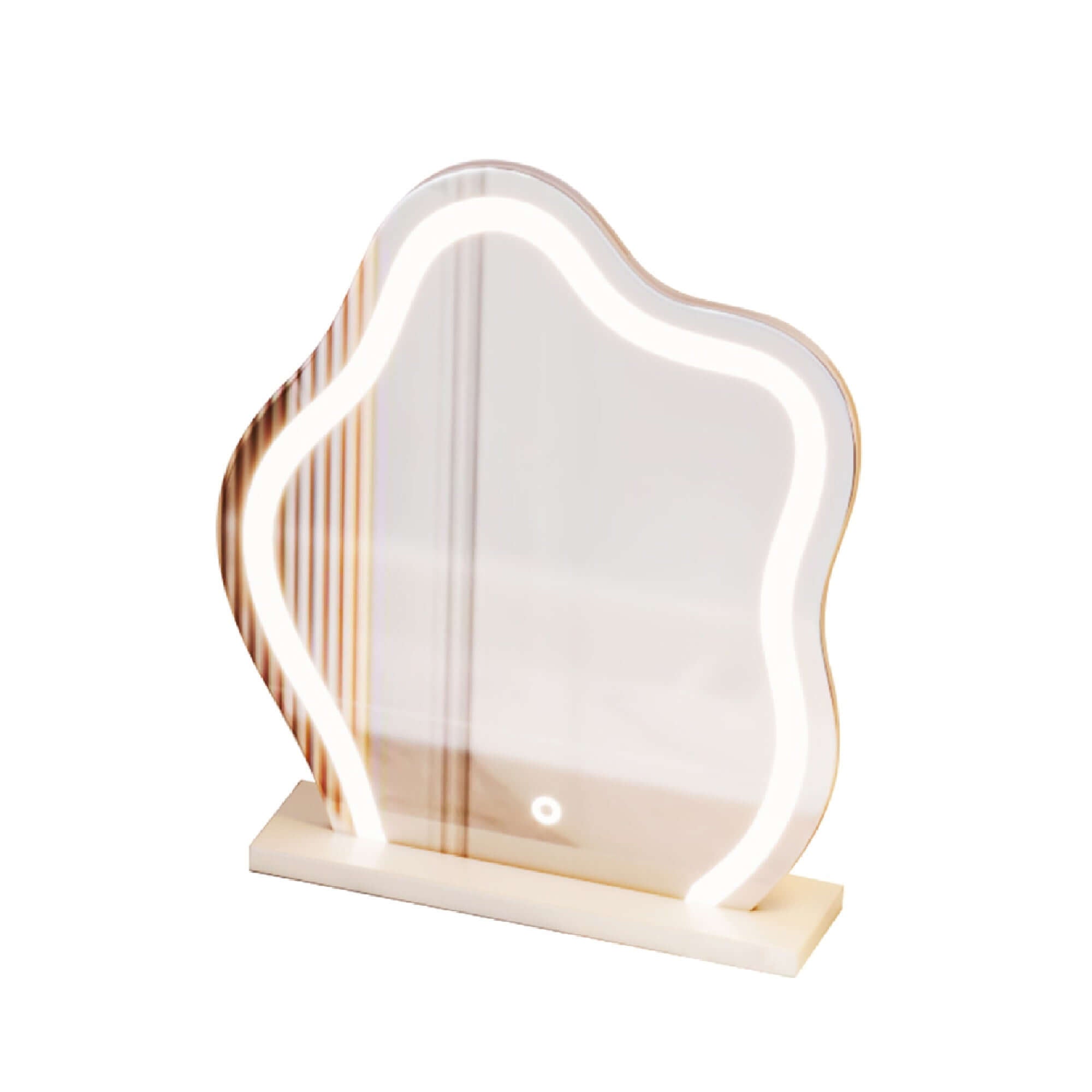 Round makeup mirror with LED light for clear, bright reflection and easy makeup application