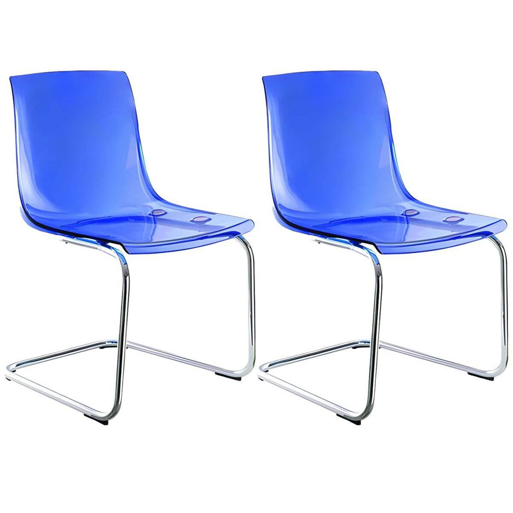 Scandinavian style plastic and acrylic dining side chair with silver legs, non-upholstered design