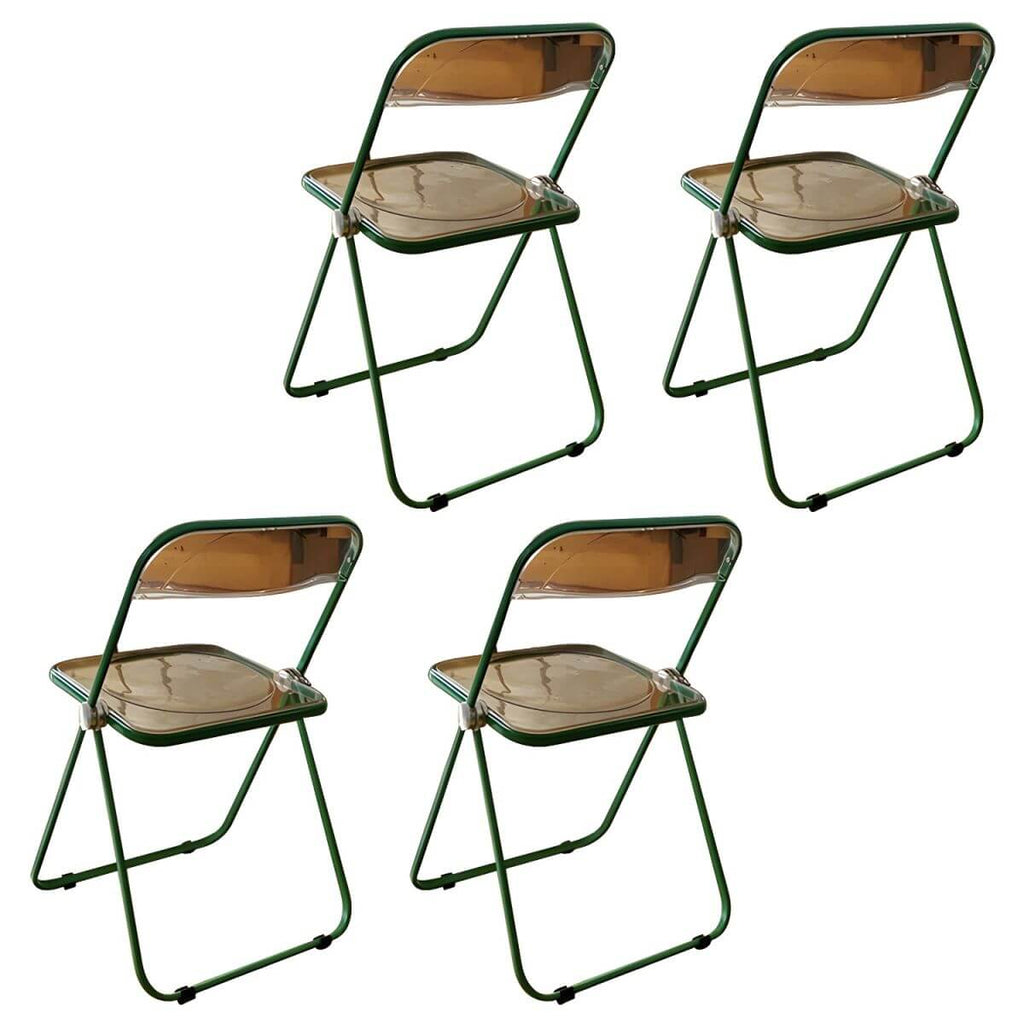 Contemporary acrylic folding armless chair with open back, ideal for dining rooms