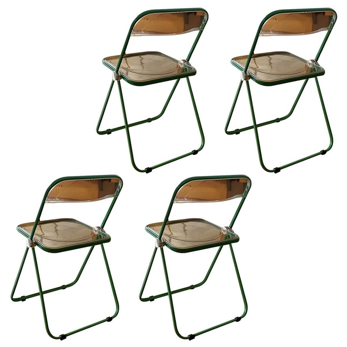 Contemporary acrylic folding armless chair with open back, ideal for dining rooms