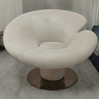 High-back modern papasan chair with linen blend upholstery and reclining feature
