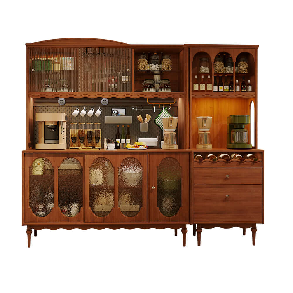Vintage solid wood sideboard with spacious storage and display cabinet for home organization