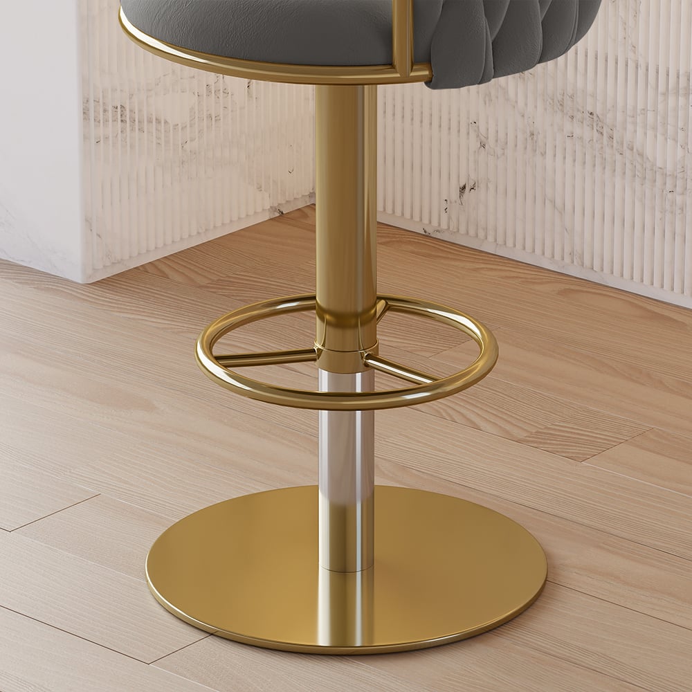 Set of 2 gray swivel bar stools with velvet curved back and adjustable height