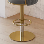 Set of 2 gray swivel bar stools with velvet curved back and adjustable height