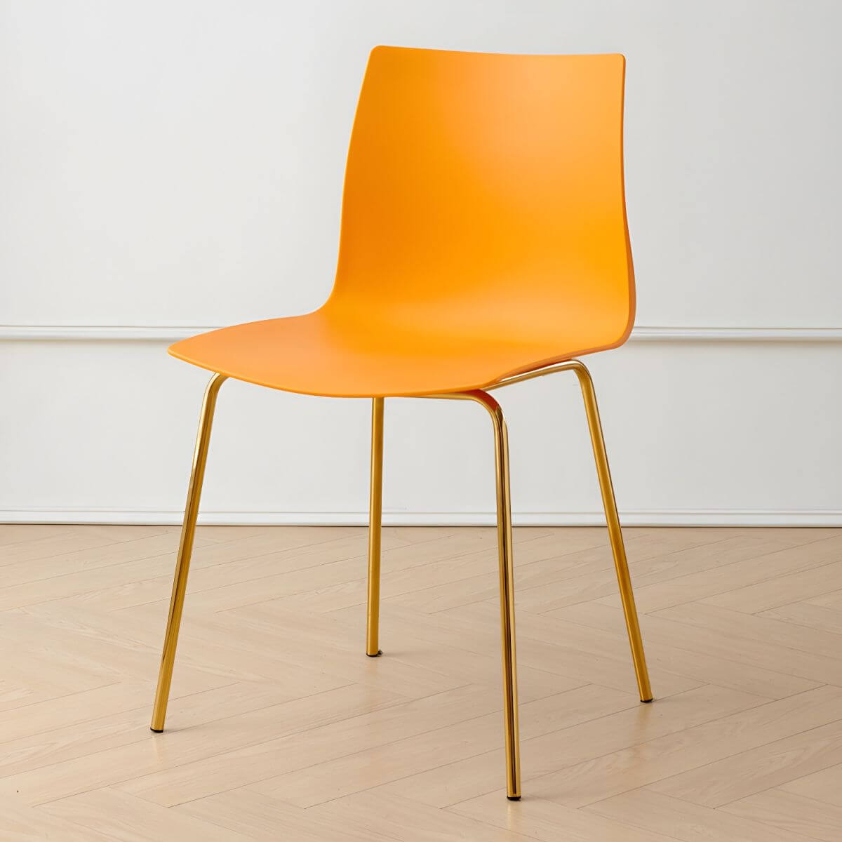 Modern plastic and acrylic side chair with metal legs, ideal for kitchen and dining rooms