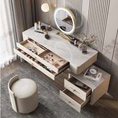 Slate Top Makeup Vanity Set with Drawer, LED Mirror & Chair