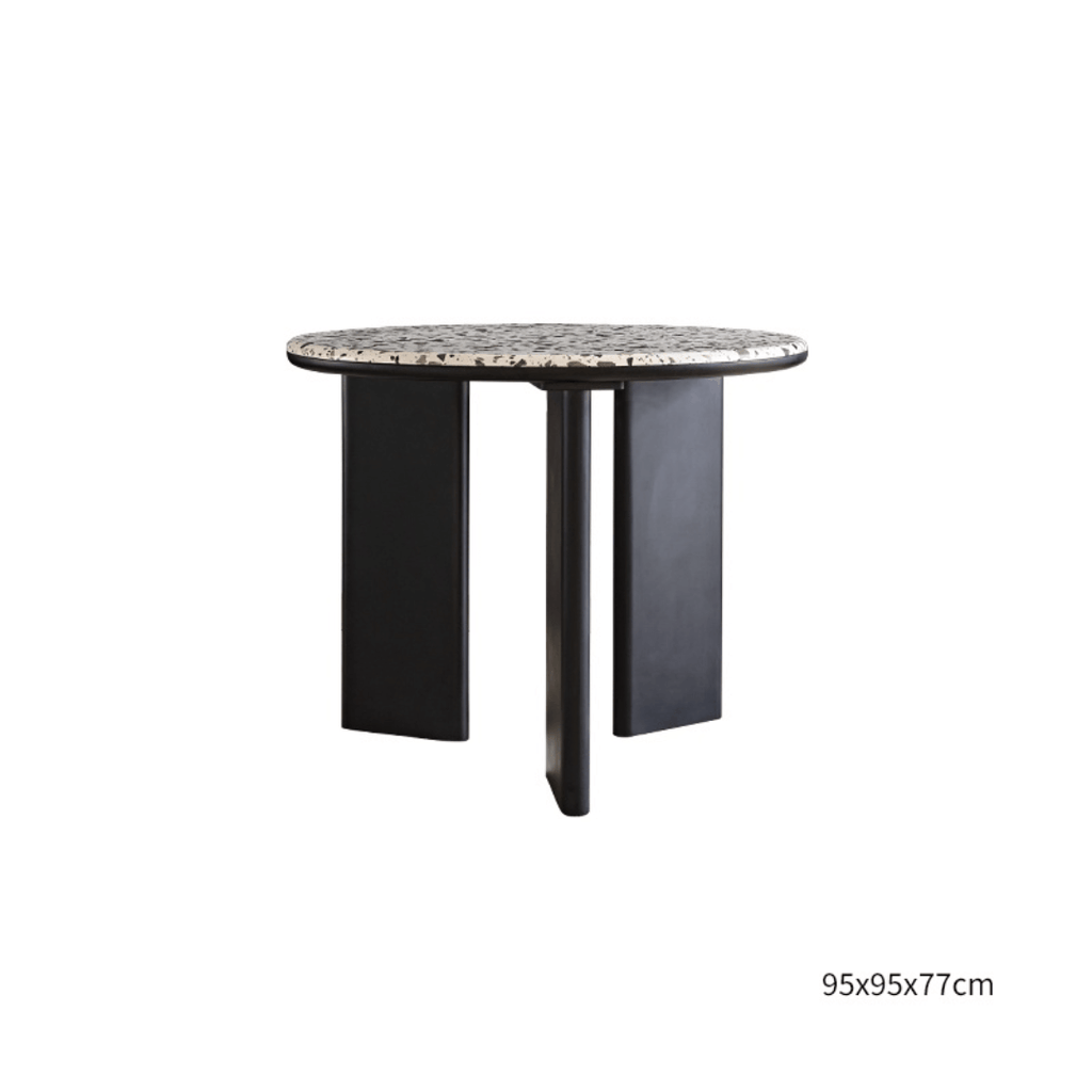 Round terrazzo table with easy-clean surface, perfect for small apartments