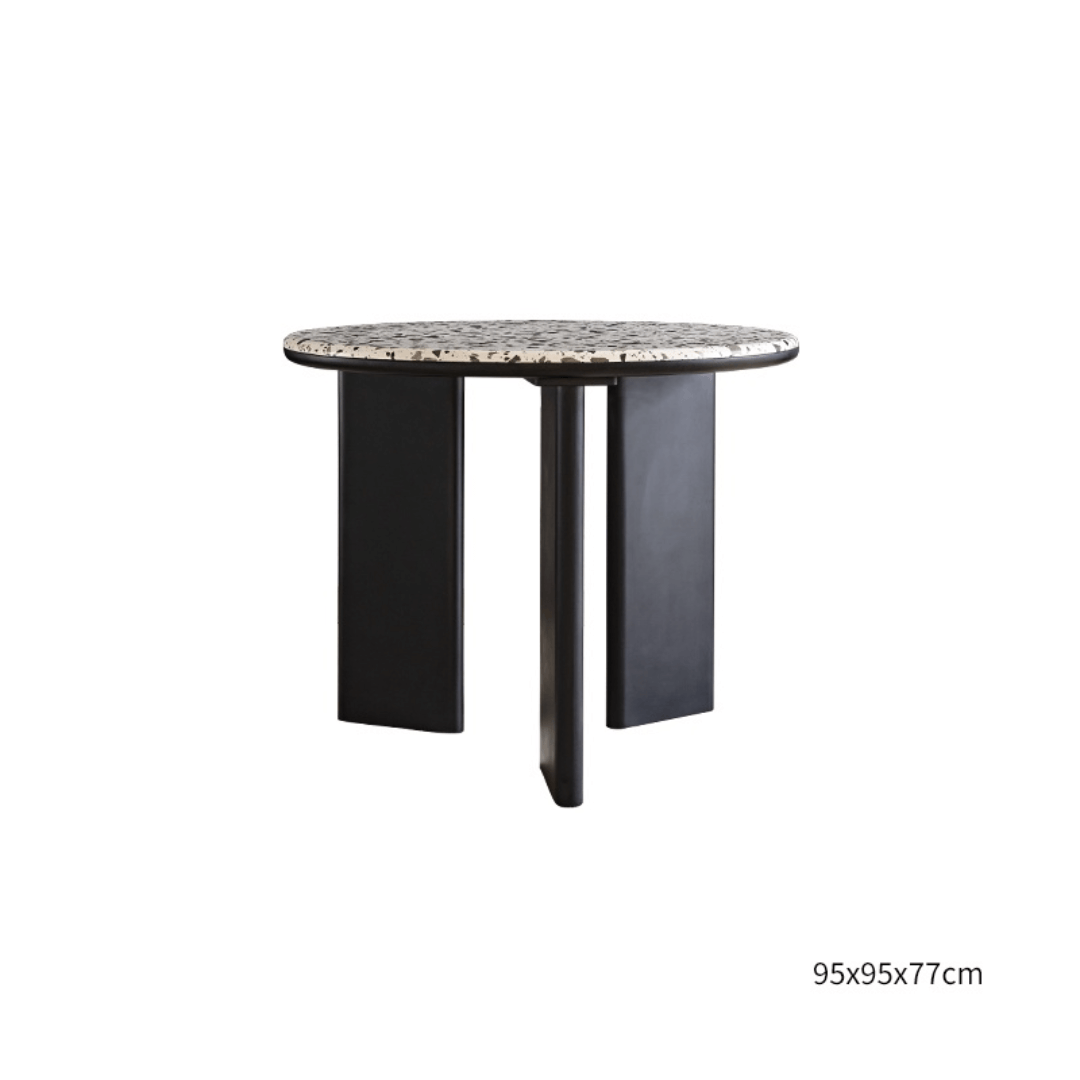 Round terrazzo table with easy-clean surface, perfect for small apartments