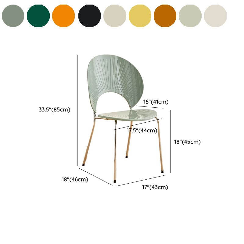 Stackable Scandinavian style dining chair with plastic seat, acrylic back, and silver legs