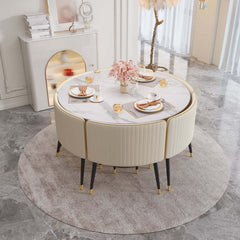 Luxury Round Dining Table and Chair Set with Sintered Stone Tabletop